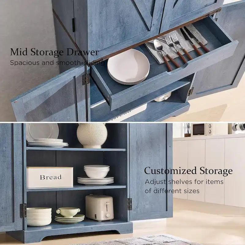Mobile da cucina rustico blu/grigio/marrone/nero/bianco con ante a scomparsa e doppie porte scorrevoli, per 1 persona