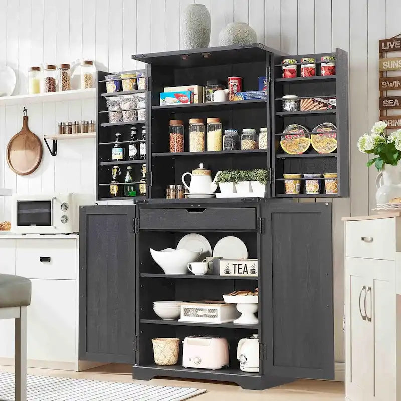 Mobile da cucina rustico blu/grigio/marrone/nero/bianco con ante a scomparsa e doppie porte scorrevoli, per 1 persona