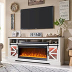 Mobile TV con caminetto elettrico Farmhouse, in rovere rustico/bianco, per TV fino a 80", 4 colori