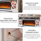 Mobile TV con caminetto elettrico Farmhouse, in rovere rustico/bianco, per TV fino a 80", 4 colori