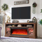 Mobile TV con caminetto elettrico Farmhouse, in rovere rustico/bianco, per TV fino a 80", 4 colori