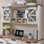 Credenza da scrivania da fattoria con ante scorrevoli singole, color rovere scuro anticato/rovere naturale