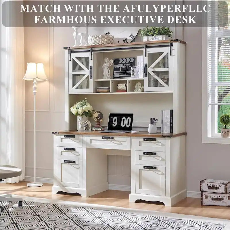 Credenza da scrivania da fattoria con ante scorrevoli singole, color rovere scuro anticato/rovere naturale