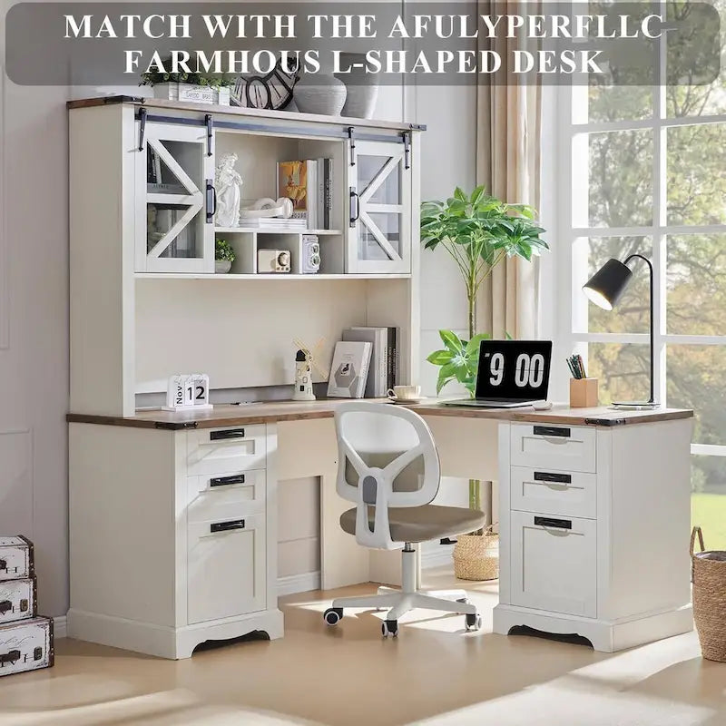 Credenza da scrivania da fattoria con ante scorrevoli singole, color rovere scuro anticato/rovere naturale