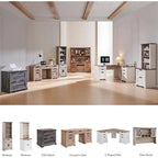 Credenza da scrivania da fattoria con ante scorrevoli singole, color rovere scuro anticato/rovere naturale