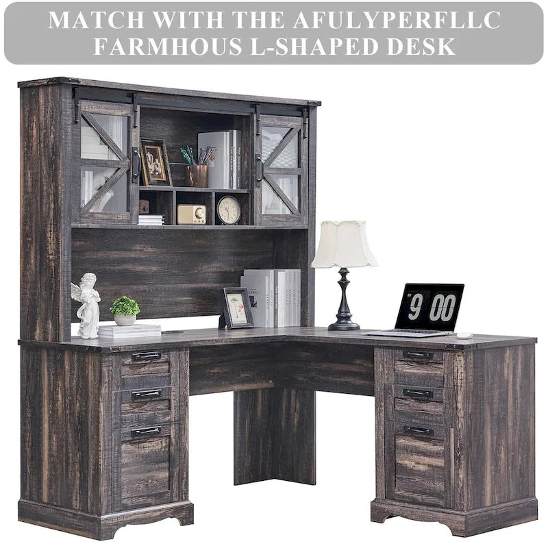 Credenza da scrivania da fattoria con ante scorrevoli singole, color rovere scuro anticato/rovere naturale