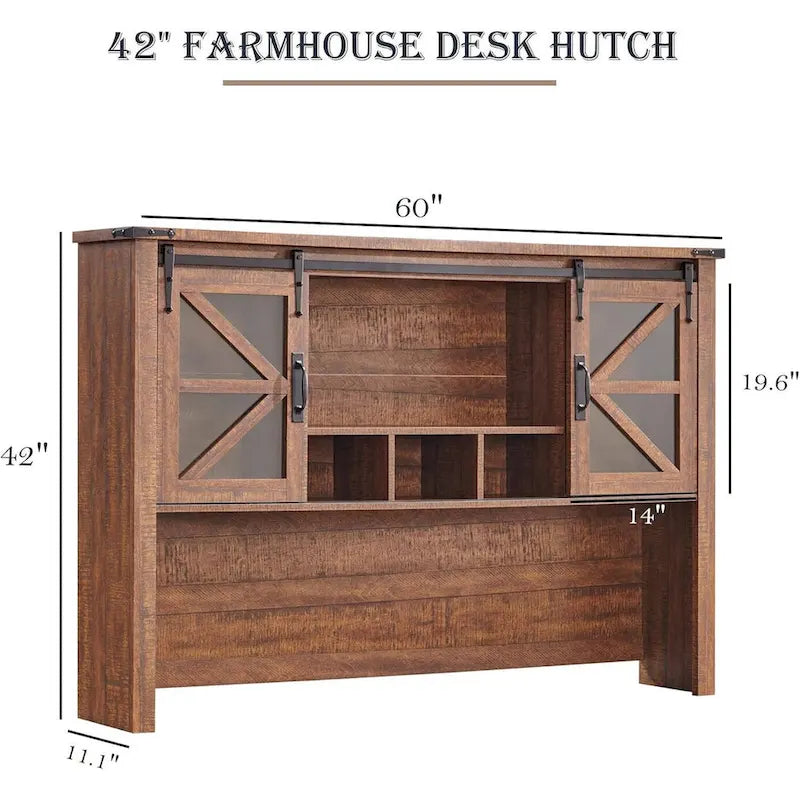 Credenza da scrivania da fattoria con ante scorrevoli singole, color rovere scuro anticato/rovere naturale