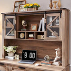 Credenza da scrivania da fattoria con ante scorrevoli singole, color rovere scuro anticato/rovere naturale