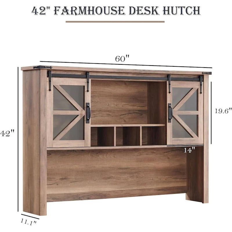 Credenza da scrivania da fattoria con ante scorrevoli singole, color rovere scuro anticato/rovere naturale