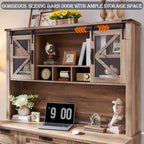Credenza da scrivania da fattoria con ante scorrevoli singole, color rovere scuro anticato/rovere naturale