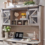 Credenza da scrivania da fattoria con ante scorrevoli singole, color rovere scuro anticato/rovere naturale