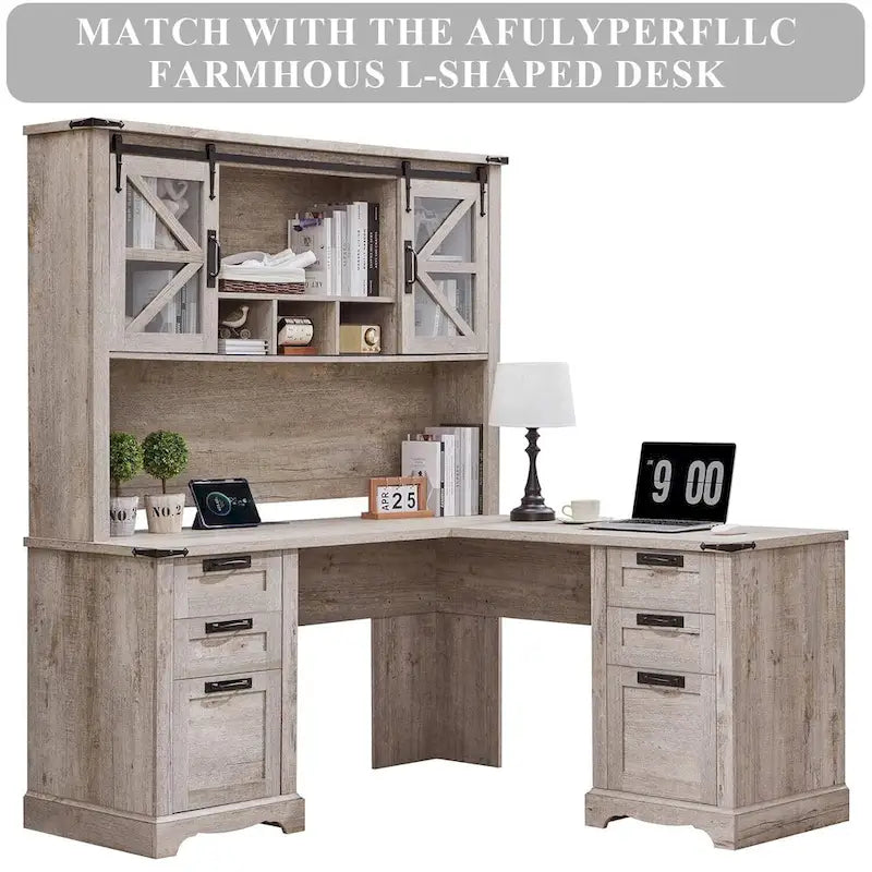 Credenza da scrivania da fattoria con ante scorrevoli singole, color rovere scuro anticato/rovere naturale