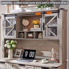 Credenza da scrivania da fattoria con ante scorrevoli singole, color rovere scuro anticato/rovere naturale