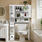 Mobiletto da bagno salvaspazio da mettere sopra il WC, stile rustico, bianco, con ripiani, montaggio a 1 persona