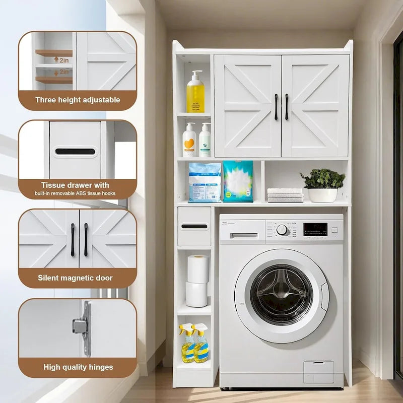 Mobiletto da bagno salvaspazio da mettere sopra il WC, stile rustico, bianco, con ripiani, montaggio a 1 persona