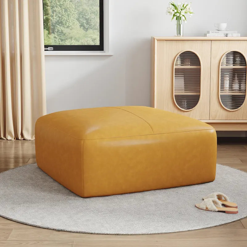 Pouf quadrato in pelle, marrone/blu, monoposto