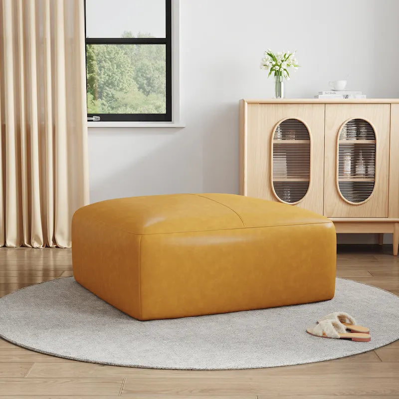 Pouf quadrato in pelle, marrone/blu, monoposto