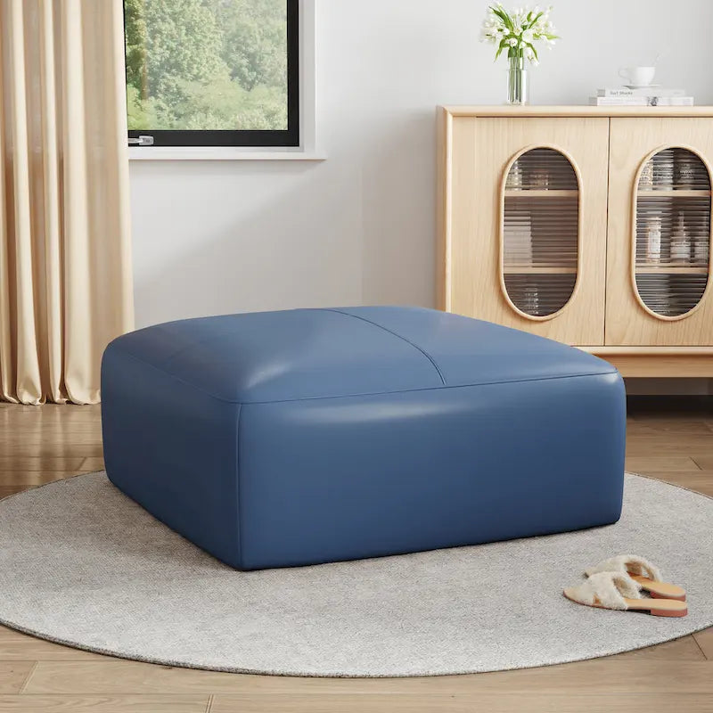 Pouf quadrato in pelle, marrone/blu, monoposto