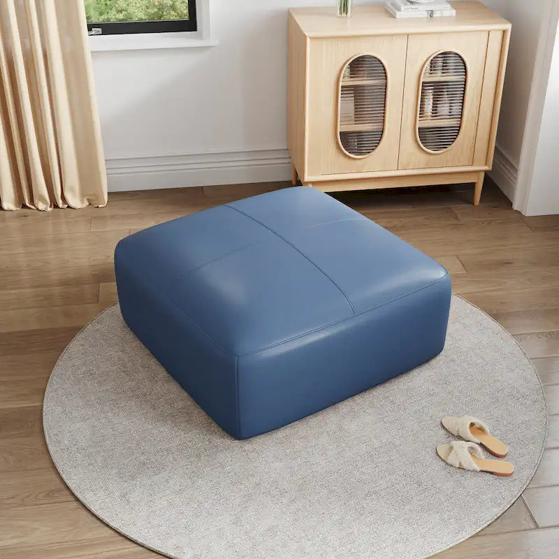 Pouf quadrato in pelle, marrone/blu, monoposto