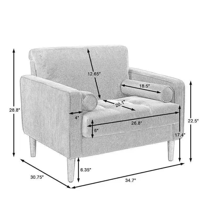 Poltrona d'Appoggio in Velluto a Coste, Stile Mid-Century, Singola o Set da 2