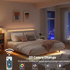 Beige, King, Letto a piattaforma imbottito flottante con LED e contenitore, per 2