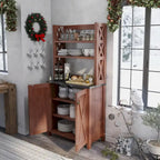 Credenza alta vintage in noce con più vani, stile rustico country, montaggio a 2 persone