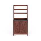 Credenza alta vintage in noce con più vani, stile rustico country, montaggio a 2 persone