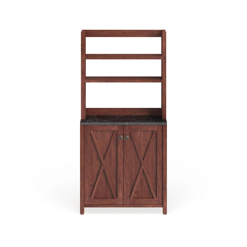 Credenza alta vintage in noce con più vani, stile rustico country, montaggio a 2 persone