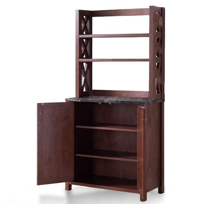 Credenza alta vintage in noce con più vani, stile rustico country, montaggio a 2 persone