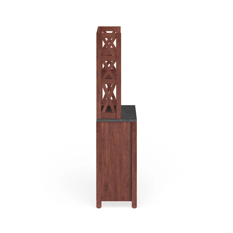 Credenza alta vintage in noce con più vani, stile rustico country, montaggio a 2 persone
