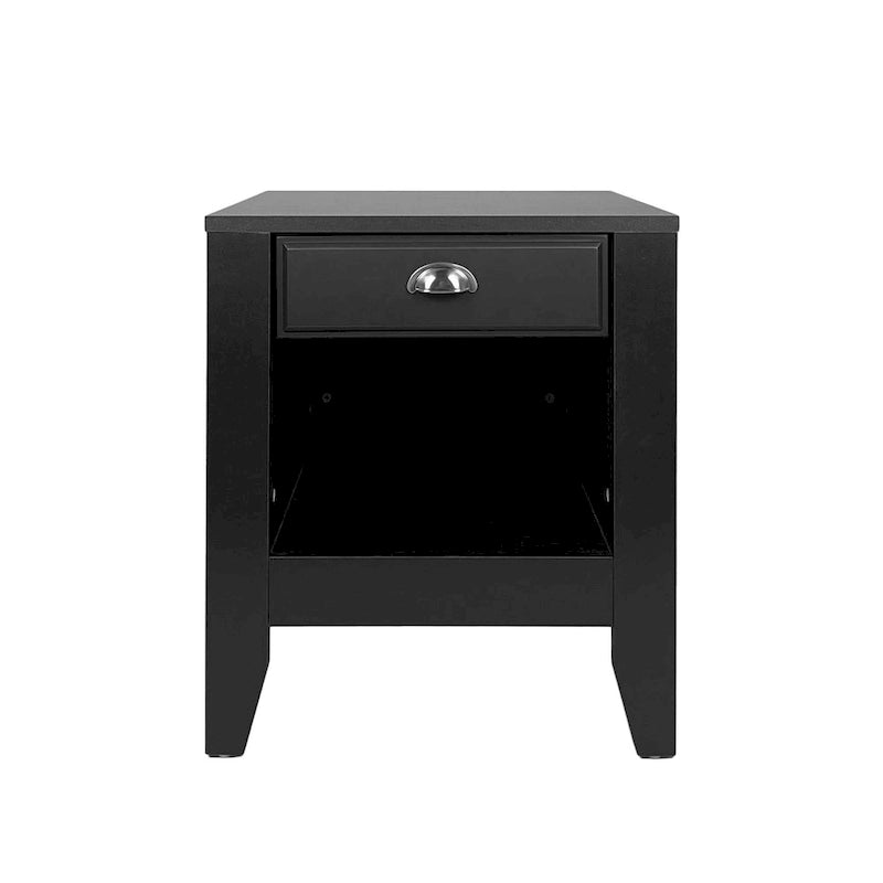 Comodino bianco/nero in simil legno con cassetto, da una piazza