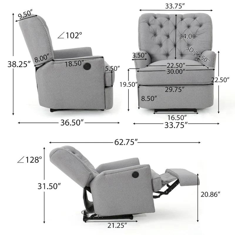 Poltrona reclinabile elettrica in tessuto trapuntato, multicolore, monoposto, gambe nere