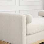 Panca rivestita in tessuto bouclé nero / grigio chiaro / caramello / avorio / verde con gambe in legno scanalato, seduta singola