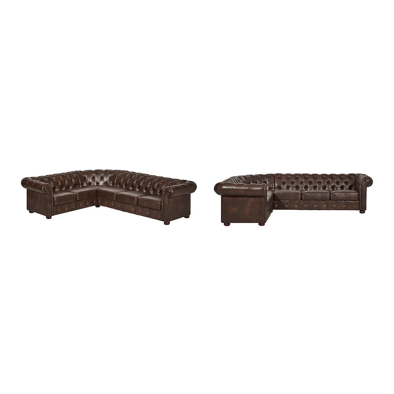 Divano Sezionale Chesterfield a L a 6 Posti – Velluto / Lino / Pelle