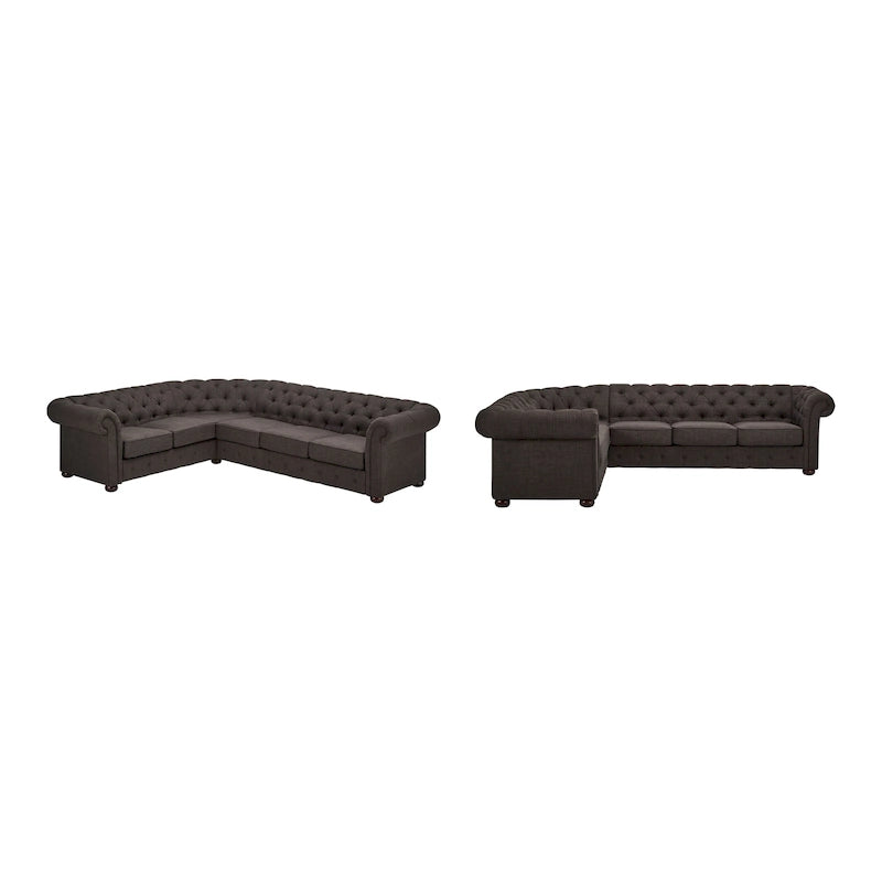 Divano Sezionale Chesterfield a L a 6 Posti – Velluto / Lino / Pelle