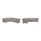 Divano Sezionale Chesterfield a L a 6 Posti – Velluto / Lino / Pelle