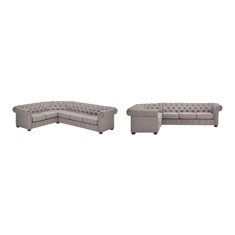 Divano Sezionale Chesterfield a L a 6 Posti – Velluto / Lino / Pelle