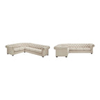 Divano Sezionale Chesterfield a L a 6 Posti – Velluto / Lino / Pelle