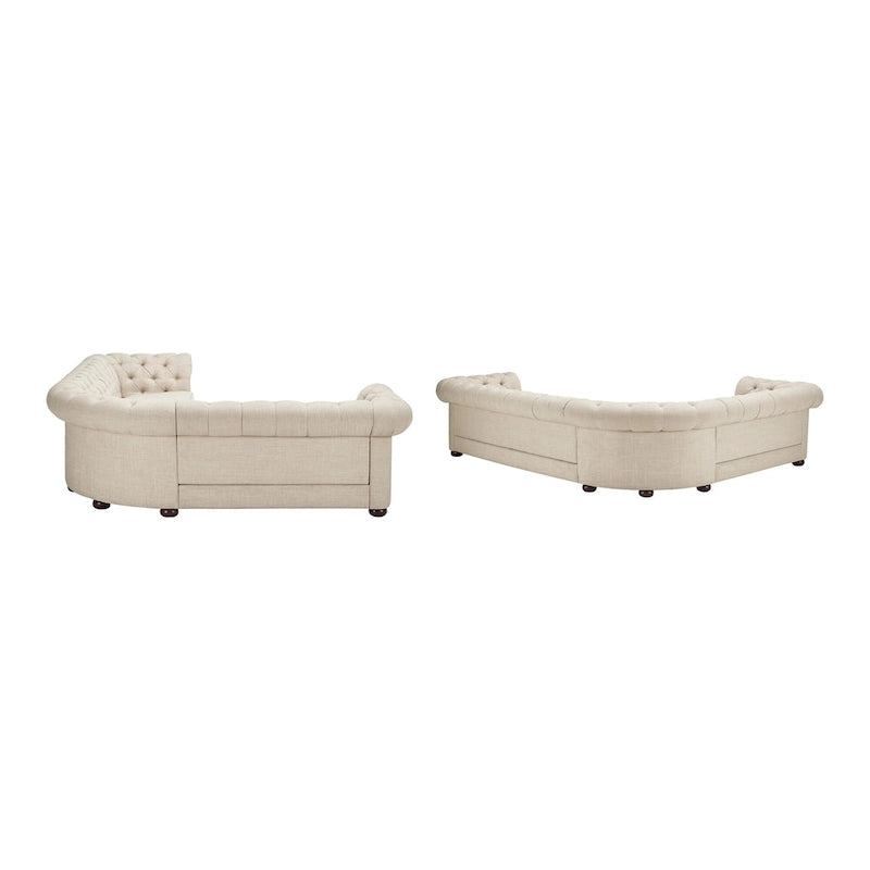 Divano Sezionale Chesterfield a L a 6 Posti – Velluto / Lino / Pelle