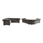 Divano Sezionale Chesterfield a L a 6 Posti – Velluto / Lino / Pelle