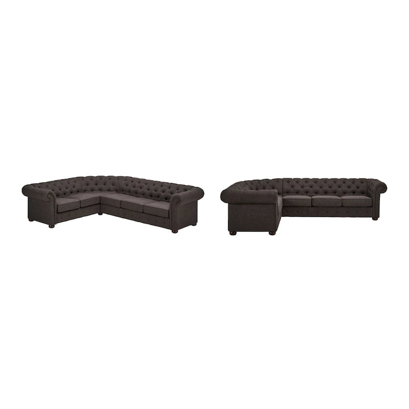 Divano Sezionale Chesterfield a L a 6 Posti – Velluto / Lino / Pelle