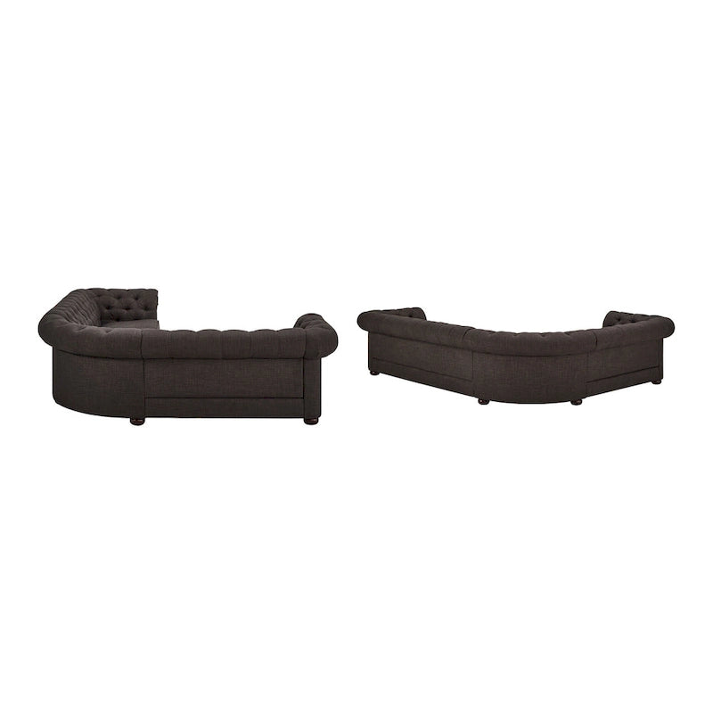 Divano Sezionale Chesterfield a L a 6 Posti – Velluto / Lino / Pelle
