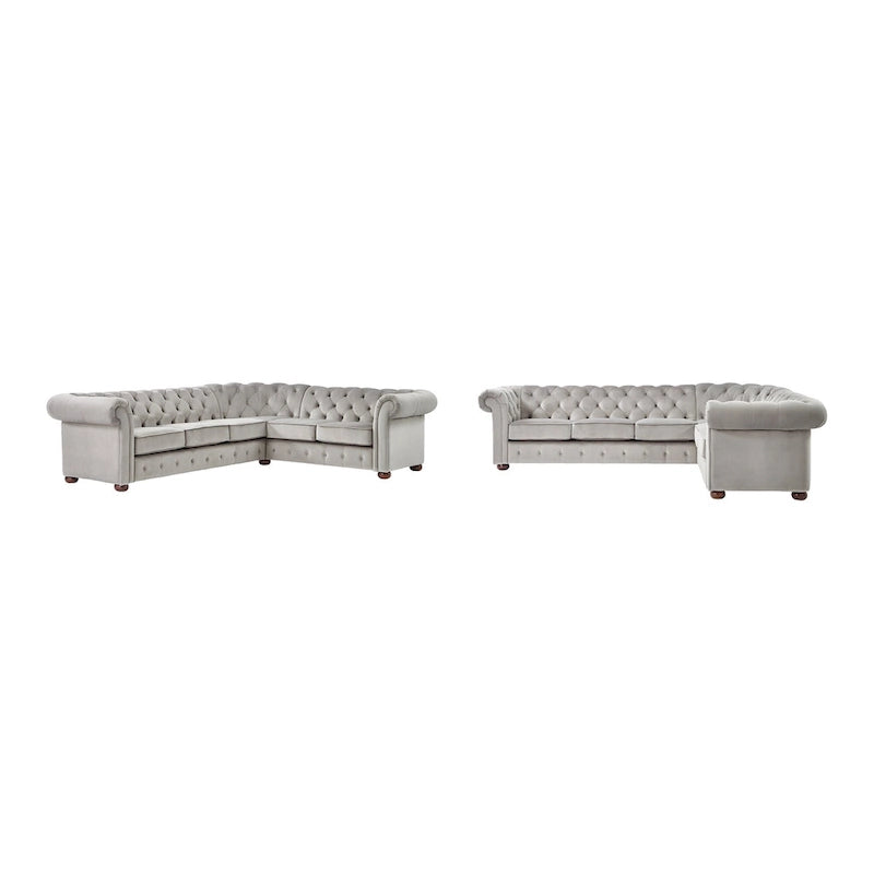 Divano Sezionale Chesterfield a L a 6 Posti – Velluto / Lino / Pelle