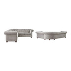 Divano Sezionale Chesterfield a L a 6 Posti – Velluto / Lino / Pelle