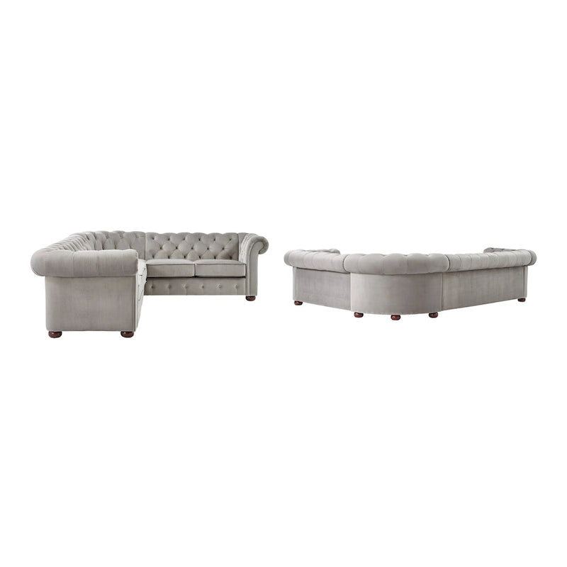Divano Sezionale Chesterfield a L a 6 Posti – Velluto / Lino / Pelle