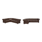 Divano Sezionale Chesterfield a L a 6 Posti – Velluto / Lino / Pelle