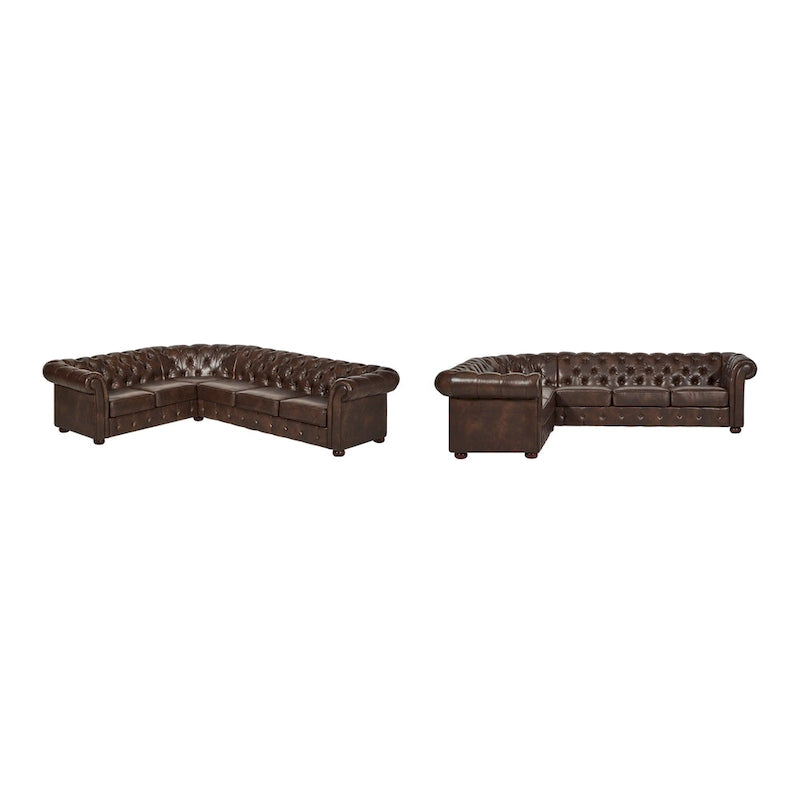 Divano Sezionale Chesterfield a L a 6 Posti – Velluto / Lino / Pelle