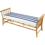 Panca Pouf in bambù marrone naturale con cuscino a righe blu e bianche, seduta singola