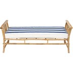 Panca Pouf in bambù marrone naturale con cuscino a righe blu e bianche, seduta singola