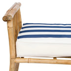 Panca Pouf in bambù marrone naturale con cuscino a righe blu e bianche, seduta singola